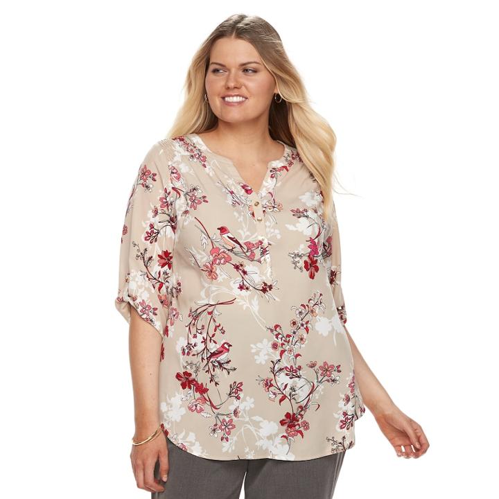 Plus Size Croft & Barrow&reg; Smocked Printed Top, Women's, Size: 2xl, Lt Beige