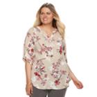 Plus Size Croft & Barrow&reg; Smocked Printed Top, Women's, Size: 2xl, Lt Beige