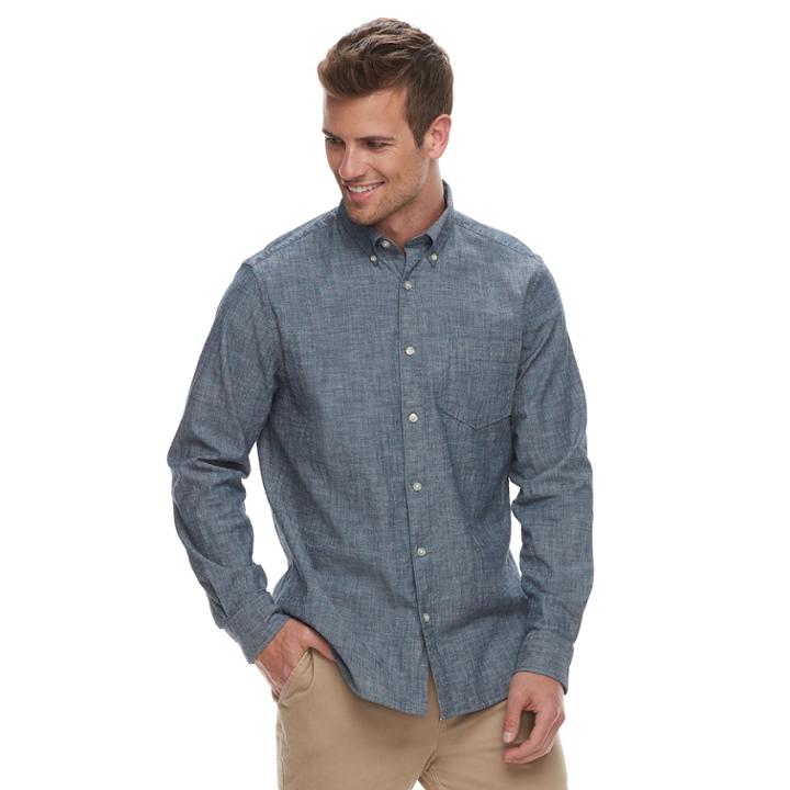 Men's Sonoma Goods For Life&trade; Modern-fit Long Sleeve Solid Poplin Button-down Shirt, Size: Large, Light Blue