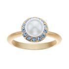 14k Gold Plated Simulated Pearl & Crystal Halo Ring, Women's, Size: 8, Blue