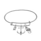 Seahorse & Anchor Charm Bangle Bracelet, Women's, Silver