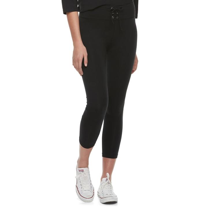 Juniors' So&reg; Lace-up Yoga Ankle Leggings, Teens, Size: Medium, Black