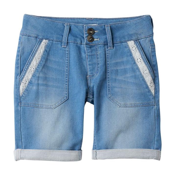 Girls 7-16 & Plus Size So&reg; Lace Trim Bermuda Jean Shorts, Girl's, Size: 10, Turquoise/blue (turq/aqua)