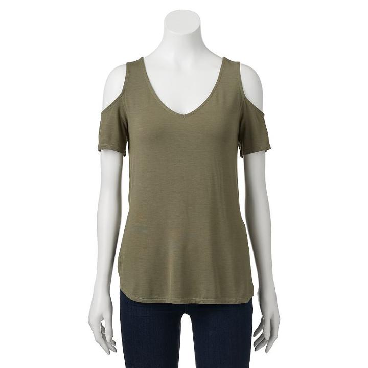 Juniors' Love, Fire Cold Shoulder V-neck Tee, Girl's, Size: Medium, Green