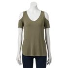 Juniors' Love, Fire Cold Shoulder V-neck Tee, Girl's, Size: Medium, Green