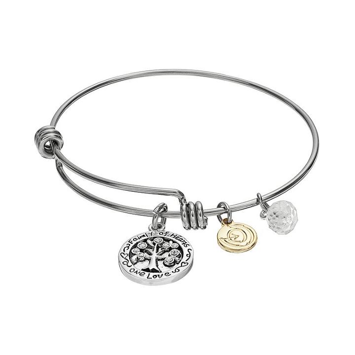 Love This Life Crystal Family Tree Charm Bangle Bracelet, Women's, Grey