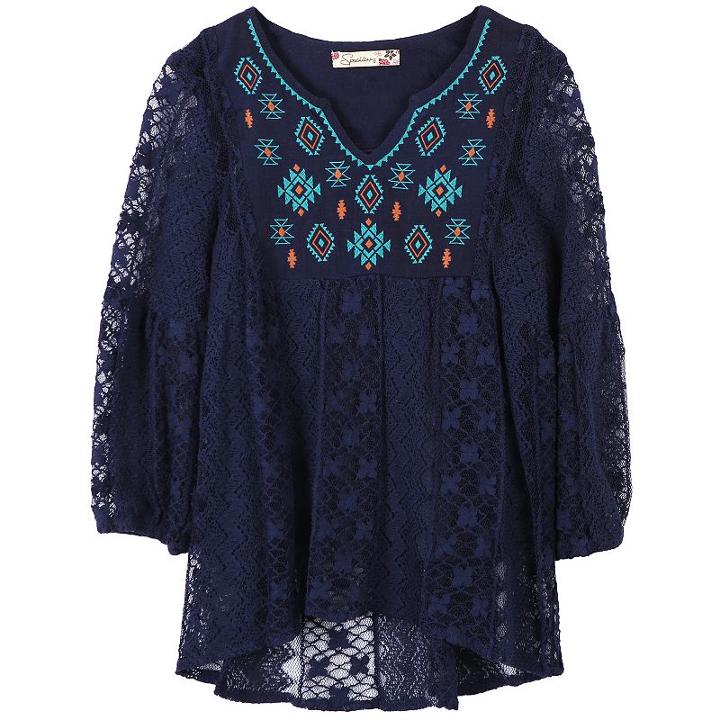 Girls 7-16 Speechless Embroidered Babydoll Lace Tunic, Size: Xl, Blue (navy)