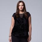 Plus Size Simply Vera Vera Wang Burnout Velvet Top, Women's, Size: 1xl, Black