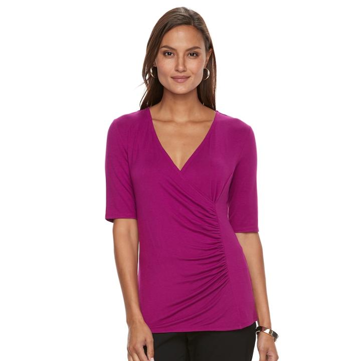 Women's Dana Buchman Printed Surplice Top, Size: Medium, Dark Pink