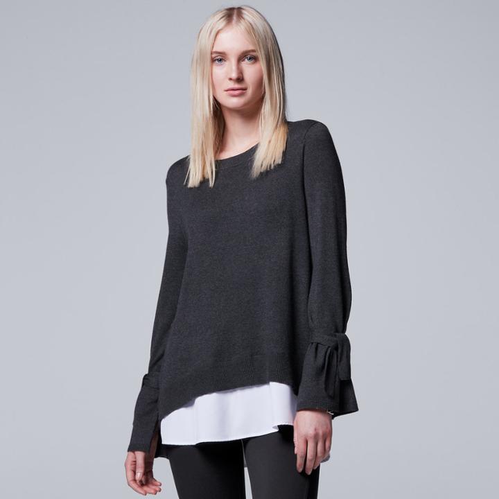 Women's Simply Vera Vera Wang Mock-layer Lace Back Top, Size: Xs, Dark Grey