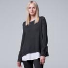 Women's Simply Vera Vera Wang Mock-layer Lace Back Top, Size: Xs, Dark Grey