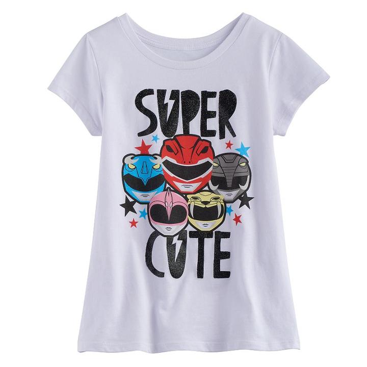 Girls 7-16 Power Rangers Super Cute Glitter Graphic Tee, Size: Large, White