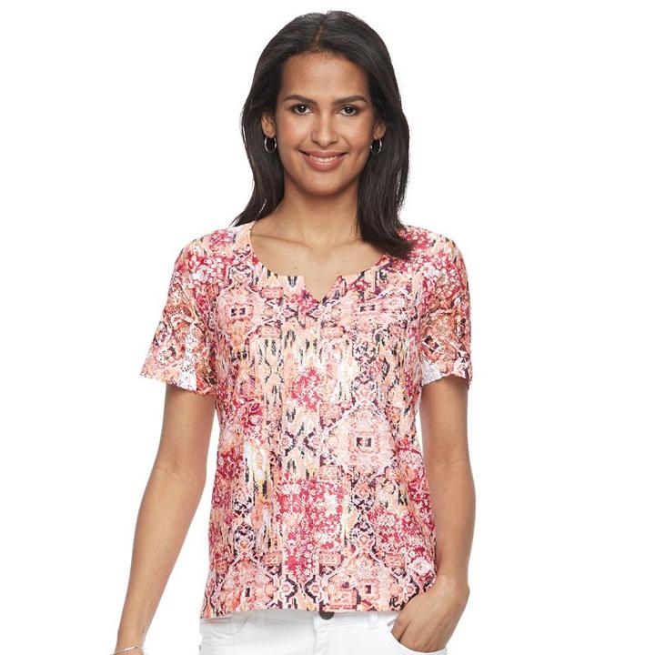 Petite Napa Valley Printed Lace Tee, Women's, Size: S Petite, Dark Red