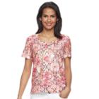 Petite Napa Valley Printed Lace Tee, Women's, Size: S Petite, Dark Red
