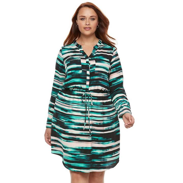 Plus Size Apt. 9&reg; Crepe Shirt Dress, Women's, Size: 16 W, Turquoise/blue (turq/aqua)
