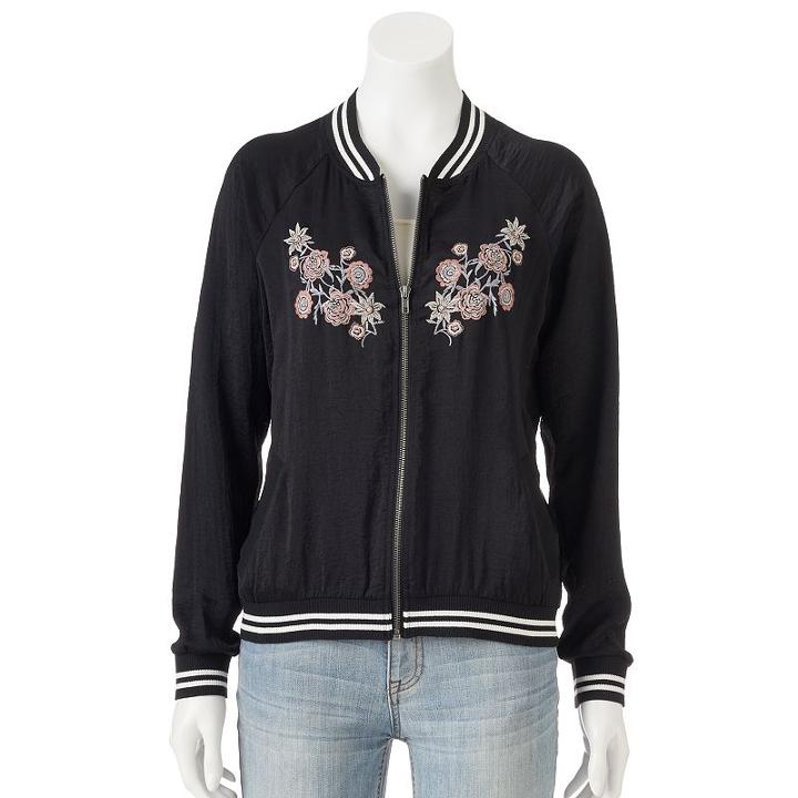 Juniors' About A Girl Floral Bomber Jacket, Size: Small, Oxford