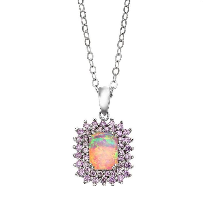 Sterling Silver Simulated Opal And Lavender Cubic Zirconia Tiered Pendant Necklace, Women's, Size: 18, Purple