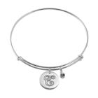 Crystal Silver-plated Initial Charm Bangle Bracelet, Women's, Size: 7, Grey