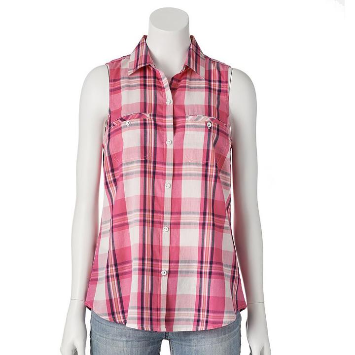 Sonoma Goods For Life&trade; Plaid Shirt - Women's, Size: Xxl, Med Pink