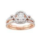 10k Rose Gold 3/8 Carat T.w. Diamond Halo Engagement Ring Set, Women's, Size: 7, White