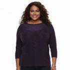 Plus Size Croft & Barrow&reg; Knit Jacquard Tee, Women's, Size: 3xl, Drk Purple