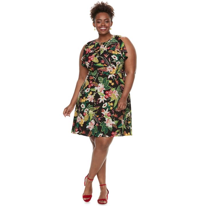 Plus Size Suite 7 Floral Fit & Flare Dress, Women's, Size: 20 W, Black