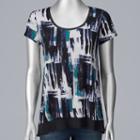 Simply Vera Vera Wang, Petite Print Chiffon-trim Tee, Women's, Size: Xs Petite, Med Grey