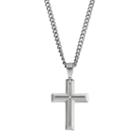 Men's Stainless Steel Diamond Accent Cross Pendant Necklace, White