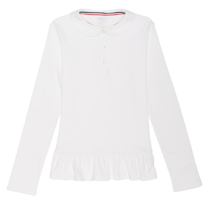 Girls 7-16 French Toast Ruffle Bottoms School Uniform Polo Top, Size: 7-8, White