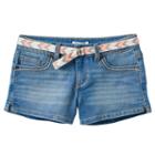 Girls 7-16 Mudd&reg; Belted Medium Wash Jean Shortie Shorts, Girl's, Size: 7, Blue (navy)