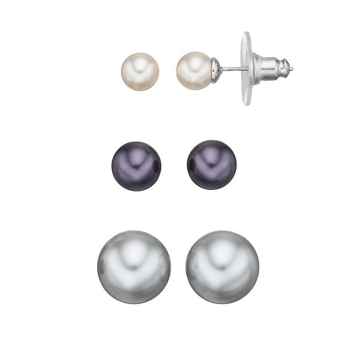Simply Vera Vera Wang Simulated Pearl Nickel Free Stud Earring Set, Women's, Multicolor