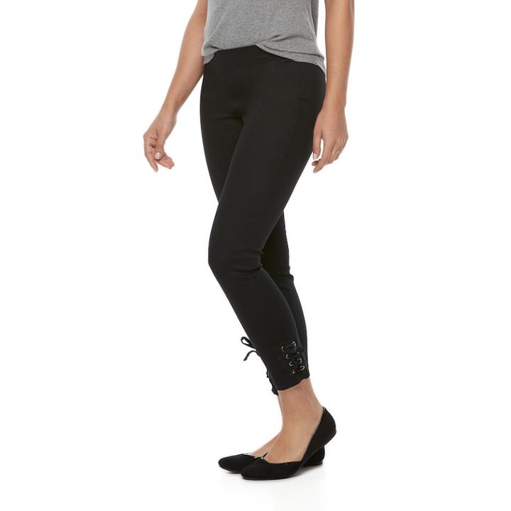 Women's Utopia By Hue Side Laced Twill Skimmer Leggings, Size: Medium, Black