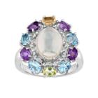 Sterling Silver Ethiopian Opal & Gemstone Flower Ring, Women's, Size: 7, Multicolor