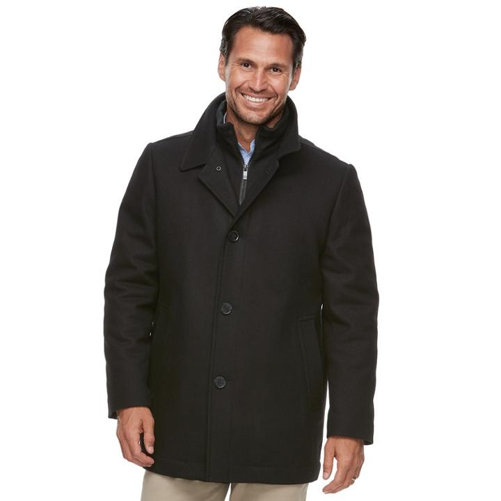 Men's Ike Behar Modern-fit Wool-blend Top Coat, Size: Small, Black