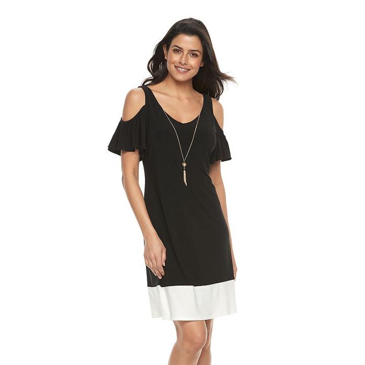 Women's Msk Cold-shoulder Colorblock Dress, Size: Small, Grey (charcoal)