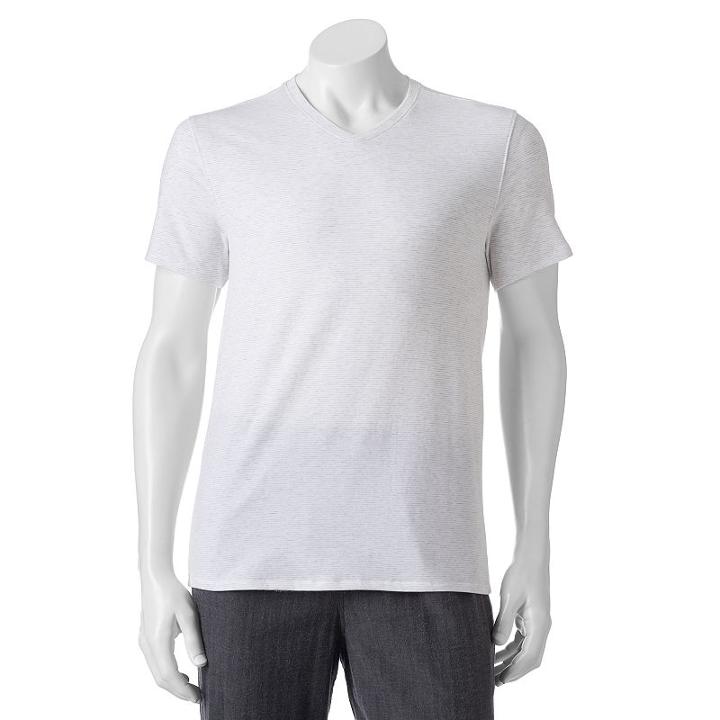 Big & Tall Apt. 9&reg; Premier Flex Modern-fit Feeder-striped Stretch V-neck Lounge Tee, Men's, Size: 3xl Tall, Light Grey