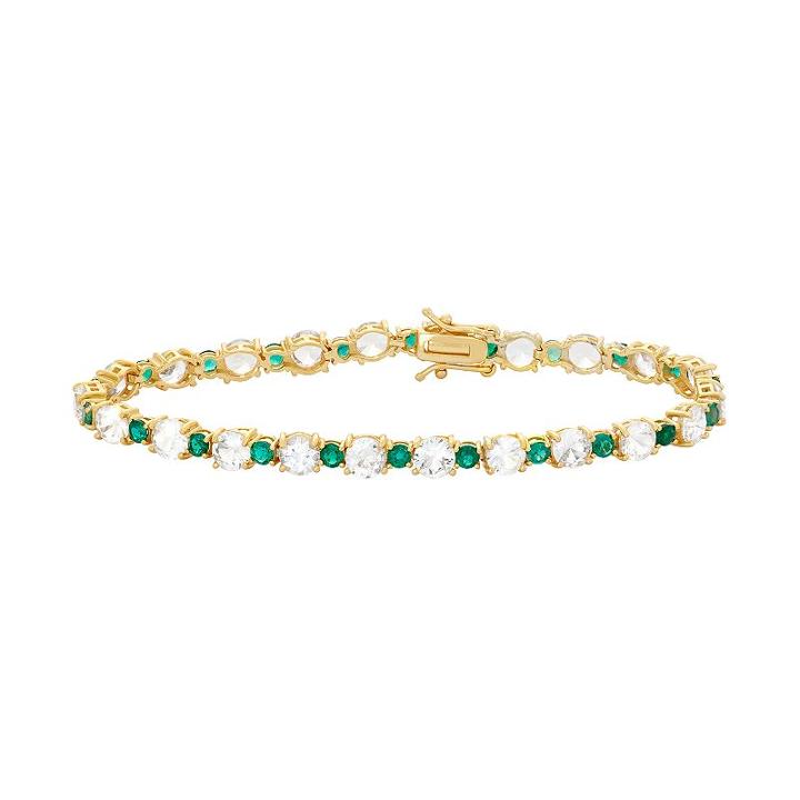 14k Gold Over Silver Lab-created White Sapphire & Emerald Tennis Bracelet, Women's, Size: 7.25, Green