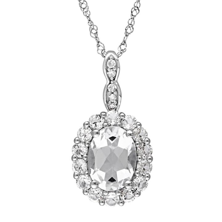 14k White Gold White Topaz & Diamond Accent Oval Halo Pendant, Women's, Size: 17