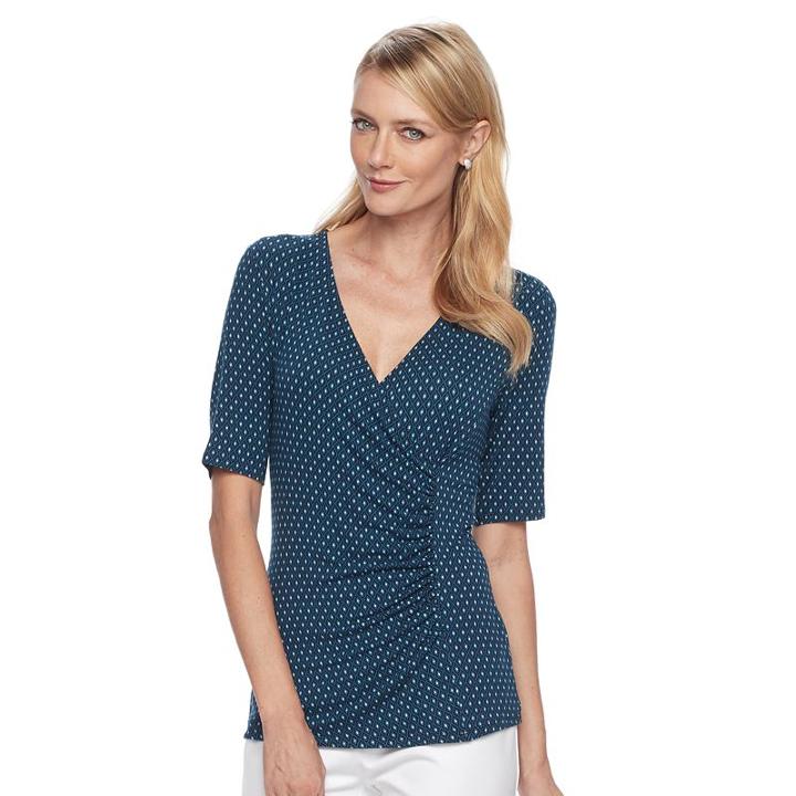 Women's Dana Buchman Printed Surplice Top, Size: Medium, Turquoise/blue (turq/aqua)