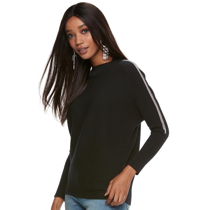Women's Jennifer Lopez Ribbed Crewneck Dolman Sweater, Size: Xl, Black