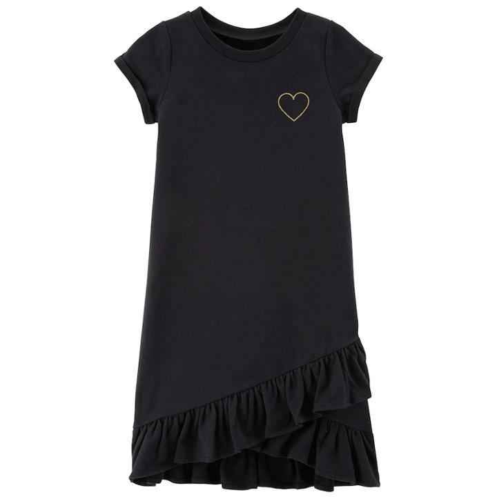 Girls 4-14 Carter's Think Happy Smiley Face Ruffled Dress, Size: 7, Black