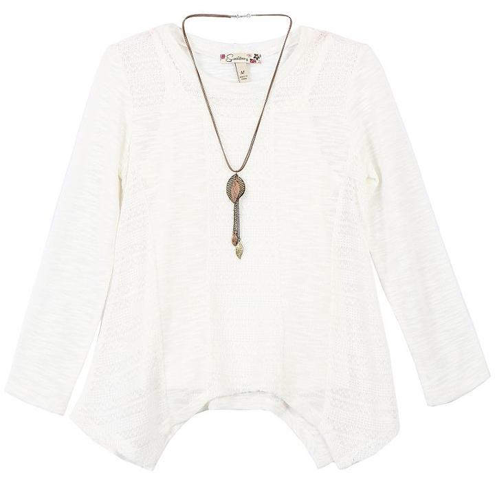 Girls 7-16 Speechless Handkerchief Hem Knit Sweater With Necklace, Size: Medium, Natural