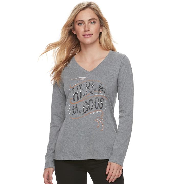 Women's Halloween Here For The Boos Graphic Tee, Size: Medium, Light Grey