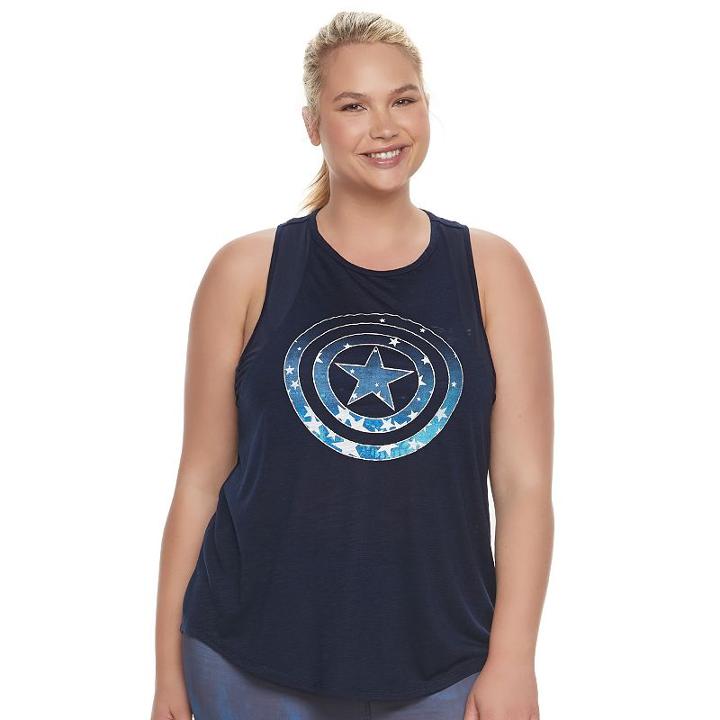 Juniors' Plus Size Marvel Hero Elite Captain America Mesh Tank By Her Universe, Teens, Size: 1xl, Blue (navy)