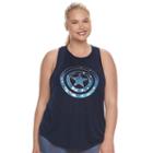 Juniors' Plus Size Marvel Hero Elite Captain America Mesh Tank By Her Universe, Teens, Size: 1xl, Blue (navy)