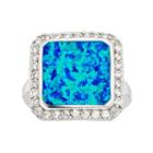 Lab-created Blue Opal & Cubic Zirconia Sterling Silver Square Halo Ring, Women's, Size: 8