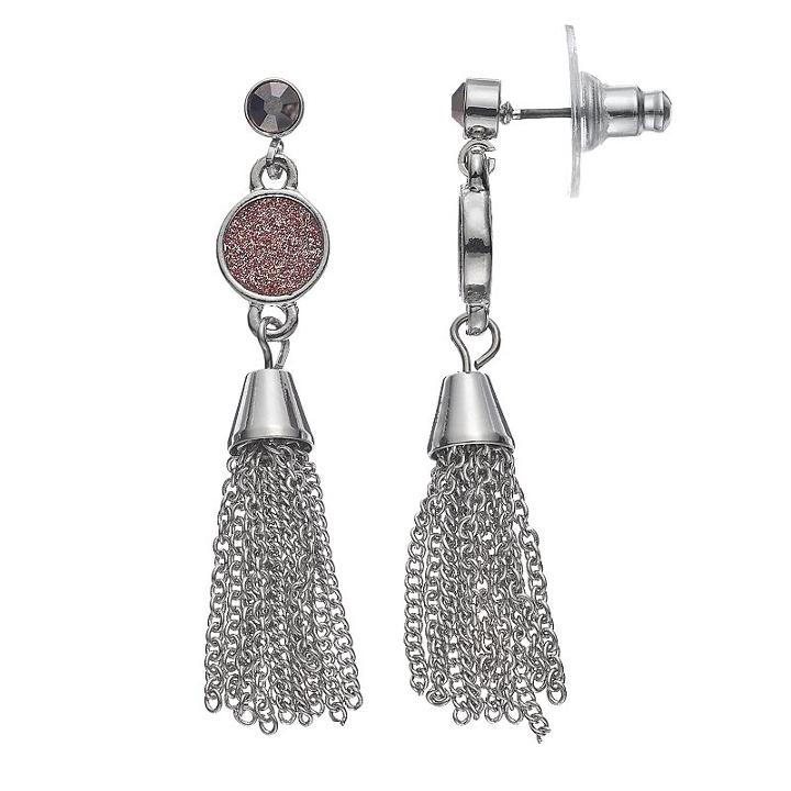 Pink Glittery Disc Tassel Drop Earrings, Women's