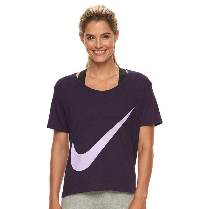 Women's Nike Swoosh Drop Shoulder Graphic Tee, Size: Small, Brt Purple