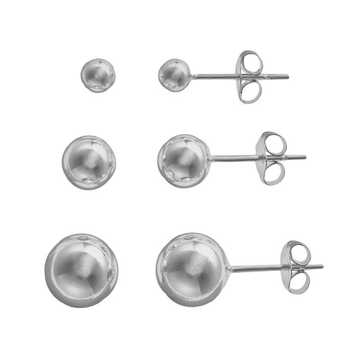 Sterling Silver Ball Stud Earring Set, Women's