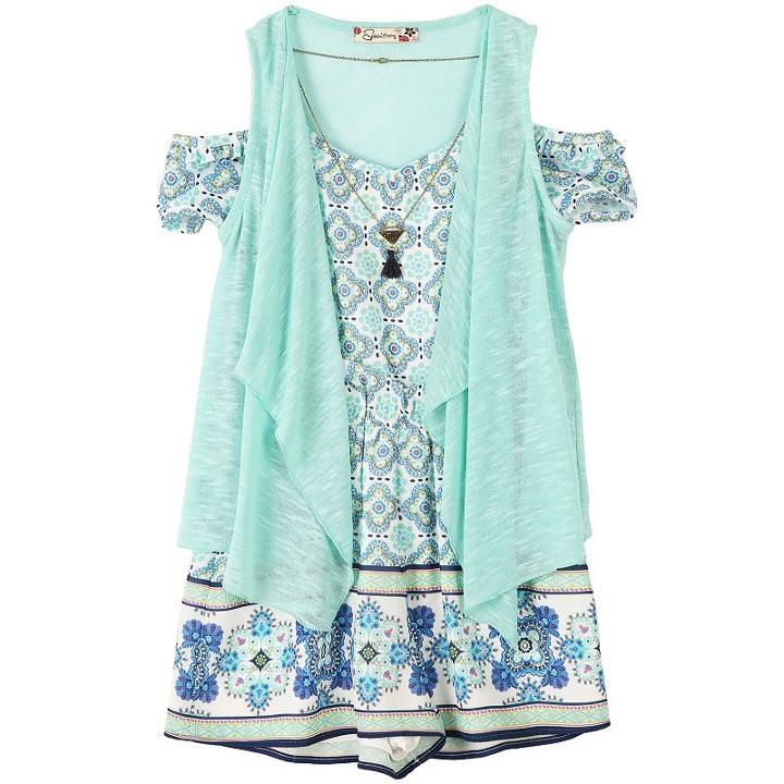 Girls 7-16 Speechless Print Romper, Drape-front Vest & Necklace Set, Girl's, Size: Small, Beige Over